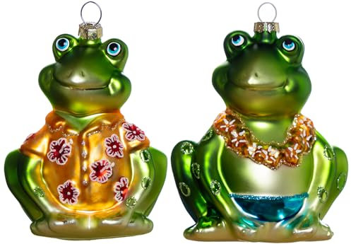 Set of 2 Hand Blown Glass Frogs for Christmas Tree Hanging Christmas Decorations