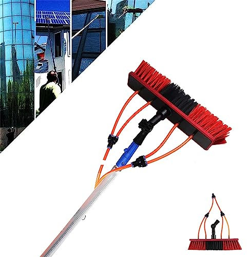 Wash Spazzolone Kit Spazzola Vetri,Spazzola Telescopica Alimentata ad Acqua Per Pulizia di Pannelli Fotovoltaici e Solari Kit di Pulizia Il palo Spazzola Lavaggio Camion Testa della spazzola 55cm