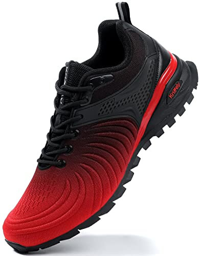 Kricely Traillaufschuhe Herren Laufschuhe Straßenlaufschuhe Sneaker Leicht Wanderschuhe Fitnessschuhe Trekkingschuhe(Schwarz Rot 47)