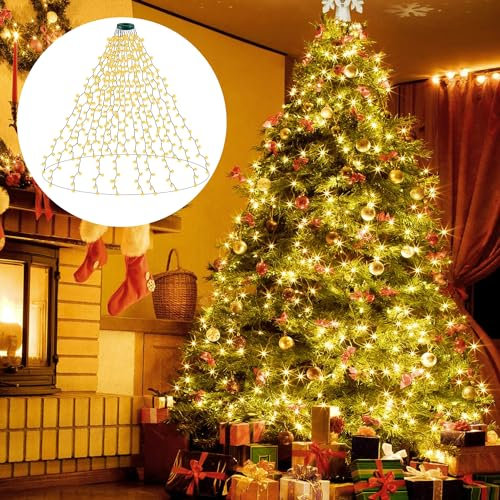 Qutava luces para arbol de navidad exterior, Luces de Hadas 400LED luces con Anillo con 8 Modos, 2m x 16 Guirnalda de Luces