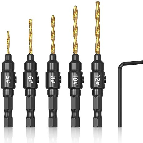 MAEXUS Set di punte per trapano per legno per viti N° 4 – 12, fori pilota e svasatore, un regalo indispensabile nella collezione di strumenti per la lavorazione del legno, 5 pezzi