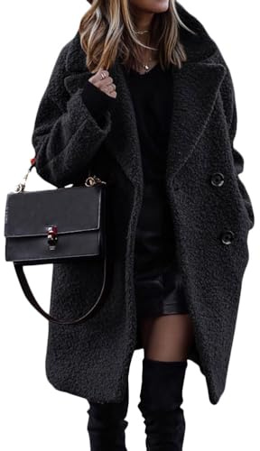 ORANDESIGNE Manteau d'hiver Femme Duveteux Polaire Revers Manches Longues Bouton Chaud Fausse Fourrure Vêtements D'extérieur Veste Sherpa Cardigan
