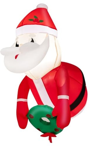 COSTWAY 100cm Papá Noel Inflable de Navidad, Papá Noel de Ventana Colgante con 2 Luces LED, Papá Noel Saliendo por la Ventana, Decoración Navideña Inflable para Interiores y Exteriores, Jardín