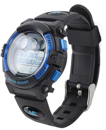 Digitale -Sportuhr, Elektronische -Armbanduhr, wasserdichte -Outdoor-Uhren, Multifunktionale LED-Leuchte (Schwarzer Muschelblauer Kreis)