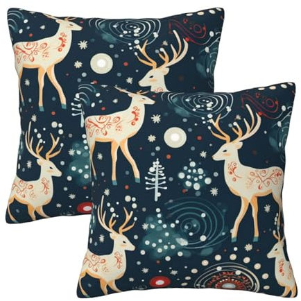 DURAGS Tannenbaum und Hirsch Elch hochwertige Stoff Zierkissen, vielseitig einsetzbare quadratische Dekokissen für alle Einrichtungsstile