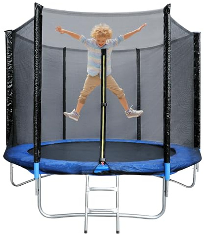 Trampolin 183cm Gartentrampolin mit Sicherheitsnetz GS Zertifizierung Outdoor Trampolin mit Leiterkombination wasserdicht UV-beständig Geschenk für Kinder und Familien