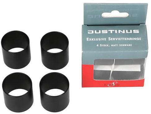Justinus Lifestyle 4er Set Serviettenringe rund I Schwarze pulverbeschichtete Halter aus Edelstahl für Geburtstage, Hochzeiten, Weihnachten, Feiertage I Tischdekoration für Stoffservietten
