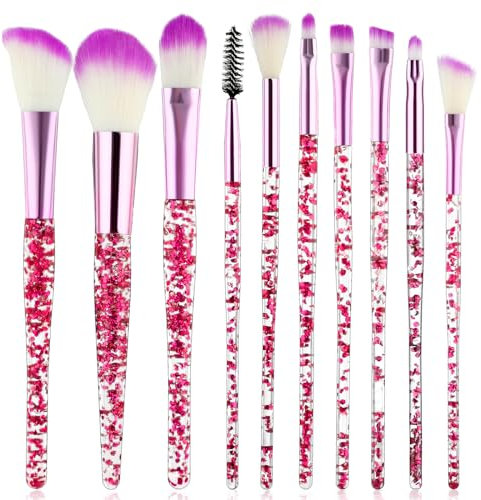 WLLHYF Lot de 10 pinceaux de maquillage en cristal pailleté pour fond de teint, correcteur, fard à paupières, eyeliner, blush, estompage des lèvres (violet)