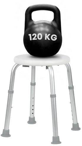 Ortopal - Sgabello Doccia Anziani; Altezza Regolabile, Piedini Antiscivolo, Sgabello da Bagno per Anziani e Disabili, Facile da Montare - Peso Massimo 120 kg - Diametro Seduta 32cm