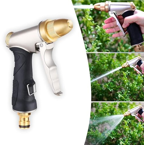 2025 New Heavy Duty Metal Hose Pipe Spray Gun, Adjustable 4 Patterns Sprayer for Hose, Leak-Proof Hose Gun, Garden Hose Nozzle for Watering, Cleaning Driveway, Washing Cars, Compatible with UK Hoses