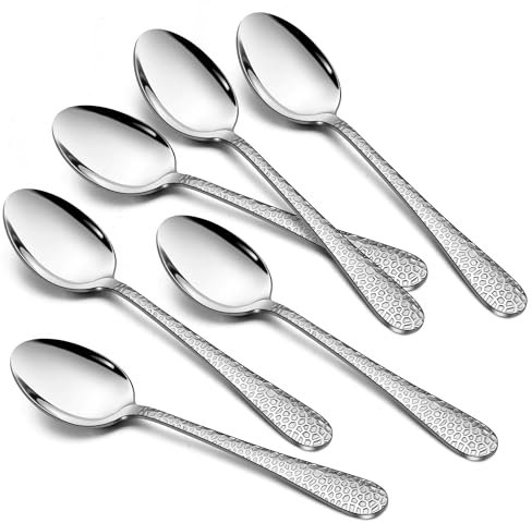 HaWare Kaffeelöffel, Edelstahl Teelöffel Dessertlöffel 6er Set, Klein Löffel für Hause/Restaurant/Hotel, Hochglanzpoliert & Spülmaschinenfest - 15cm (Gehämmerter Griff)