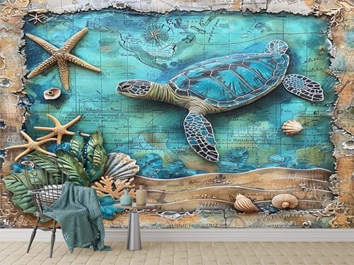Tapete Wandbild 3D Fototapete SchildkröTenpanzer Mit Vintage-Animal-Print Vliestapete Wandtapete Foto für Modernes Design der Fernseh Hintergrund Wand-Kunst-Deko, 350x256 Cm