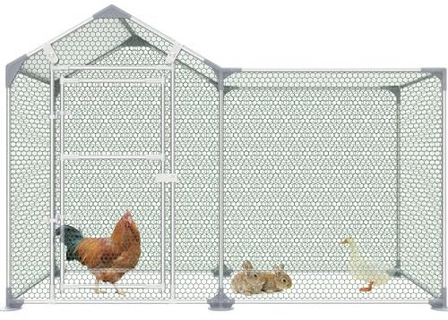 JOIEYOU Freilaufgehege 2x1m Hühnerstall aus Metall 2㎡ Lauffläche mit Tür & PE Dach Freigehege Wetterfest Geflügelstall für Hühner, Kleintiere, Kaninchen und Pflanzen