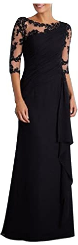 SYDUZAX Robe De Soirée Chic et Glamour Femme en Dentelle Robe de Cocktail pour Mariage Invité Robe Longue Femme Chic Et Elegant Sexy Noire Dentelle Robe Manches 3/4 Robe Bal De Promo Slim Fit