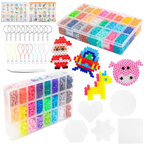 VMUTGA Set de Perlas de Planchar, 8200 Pcs Cuentas para Planchar, 48 Colores, con Papel de Planchado y Tabla de planchar y otros accesorios, para Decoración, DIY, Cumpleaños