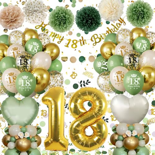 Palloncini 18 Anni Compleanno Verde Oro,,Decorazioni 18 anni Compleanno Donna Uomo, Striscione Happy 18th Birthday, Decorazioni Festa 18 Numeri Coriandoli per Donna Uomo Riutilizzabile