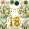 Geburtstagsdeko 18 Männer Frauen, Deko 18. Geburtstag Mädchen Junge, 18 Geburtstag Luftballons Deko Grüne Gold mit Happy Birthday Banner Pompons für Dekorationen Mehrweg
