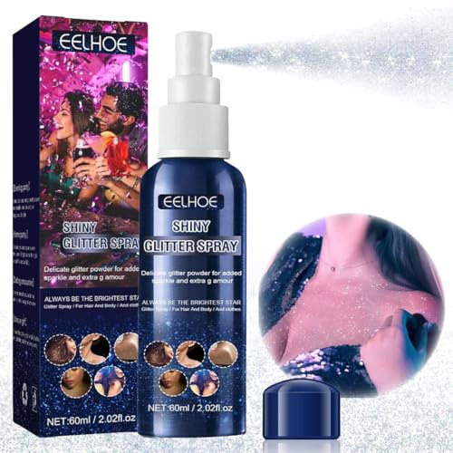 60ml Spray Paillette, Paillettes De Corps, Paillettes Spray pour Corps Cheveux Vetement, Glitter Spray Cheveux et Corps,Pour Visage, Cosmétique, Fête, Carnaval
