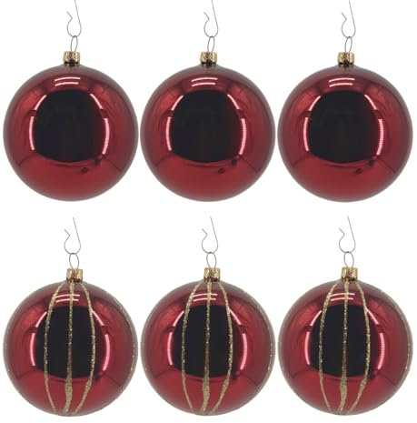 Rote mundgeblasene Weihnachtskugeln aus Glas mit und ohne Goldverzierung Set von 6 Stück Christbaumkugeln Schmuck Weihnachten 80564