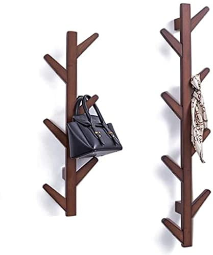 Porte-manteau mural en bois en forme d'arbre avec 6 + 8 crochets Marron
