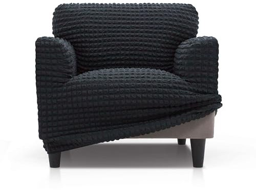 FAVERTI® Super elastischer Sesselbezug, universal, von 70 bis 110 cm, Modell BUFALI | Dunkelgrau | Idealer Bezug für Jede Form von Sesseln | Qualitätsschutz aus 3D-Jacquard-Stoff und Baumwolle