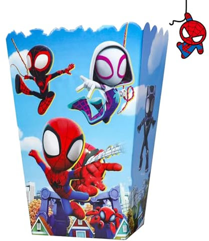 MORAINJAY 6Pcs Spiderman Superhero Popcorn Boxes,Paper Popcorn Favor Boxes,Cardboard Candy Container Paper Bags for Kids Birthday,Spiderman Themed Parties Movie Hollywood Dining Table Decorations