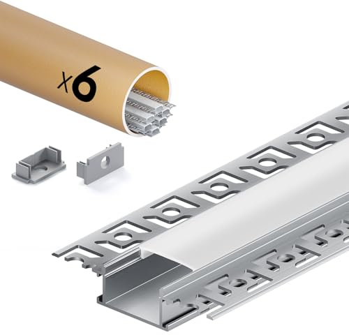 KOSOOM profilé alu pour bandes LED 2m x 6 pièces, couvercle opaque, taille du profil 28 x 13,8mm (largeur lacet 64,2mm), convient pour taille de bande maximale 20,2 mm