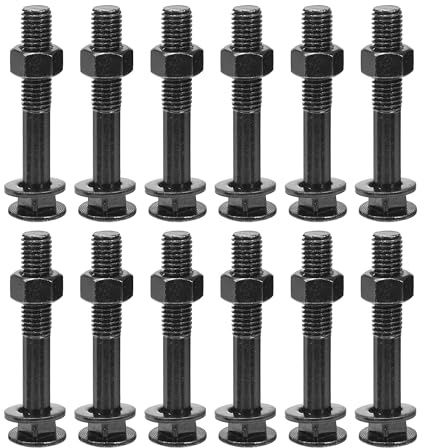 sourcing map M12x75mm Square Neck Carriage Bolts with Nuts & Washers, 12Set 304 Stainless Steel Round Head Square Neck Coach Bolt Screws, Black