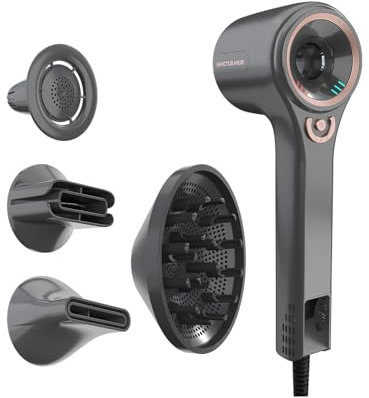 Genius Invictus Föhn Hair D7 Ionen Haartrockner 5 tlg, Reisefön Fön mit 1 Diffusor 3 verschiedene Stylingdüsen, 5 Temperatur- und 3 Geschwindigkeitsstufen, 1600 W Hair Dryer für schnelles Trocknen