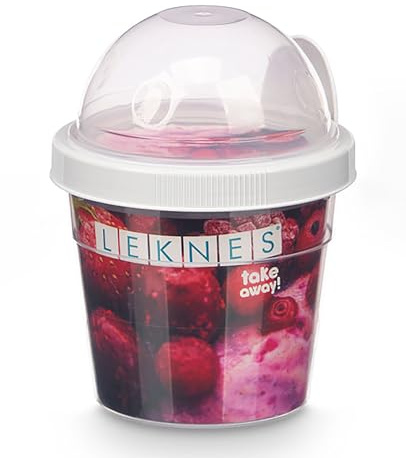 Kinvara MÜSLIBECHER + Löffel Deckel 500ml Müsli to go Joghurtbecher Becher Yoghurt Obst 3-Varianten 80 (Grau)