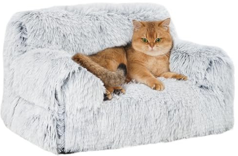 Avont Lit pour Chat Lavable 53 * 36 * 23 CM, Panier pour Chat et Petit Chien Anti-dérapant et Ultra Doux, Canapé Moelleux pour Animaux Domestiques, Housse Amovible -Gris