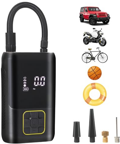 Yuanjoy Gonfleur De Pneu, 4000 Mah Et 150 Psi Compresseur d'air, 6 Modes, Pompe à VéLo éLectrique, Mini Pompe à Air Portable pour Voitures, Motos Et VéLos