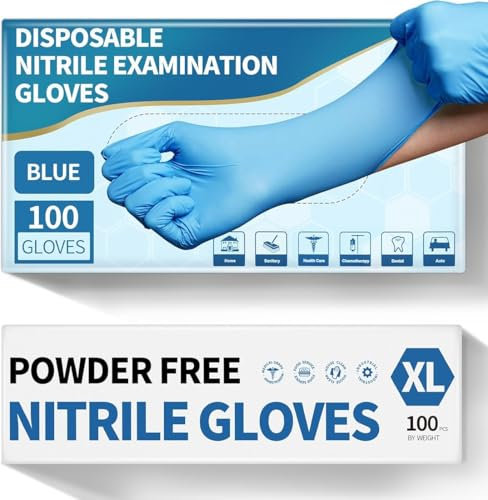 PROMART Disposable Nitrile Gloves, Latex-Free & Powder-Free, Blue – Comfortable, Durable, and Versatile for Medical, Food Handling, Surgical Gloves, Disposable Gloves (100, XL)