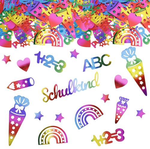 ParPix 100 Stk Glitzer Einschulung Deko Konfetti Groß 1,5-8cm,Schultüte Deko Einschulung Junge Mädchen,Schulkind 2025 Mädchen Jungen Streudeko,Abc 123 Zuckertüten Schuleinführung Schulanfang Tischdeko