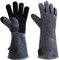 OZERO 16 500℃ Heat-Resistant Leather BBQ Gloves, Long Sleeve Insulated Fireproof Oven Glove for Welding/BBQ/Forge/Fireplace Black-Grey Large (BK-GY (16in))