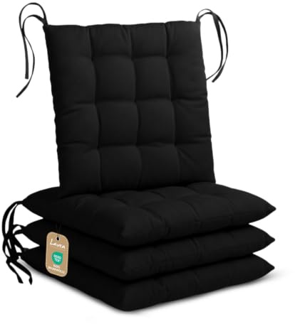 Lavea® 4er Set Sitzkissen & Stuhlkissen 40x40 cm - Schwarz | Stoffbändern – Outdoor & Indoor – waschbar & wetterfest – für Gartenstuhl, Balkon, Terrasse & Esszimmer