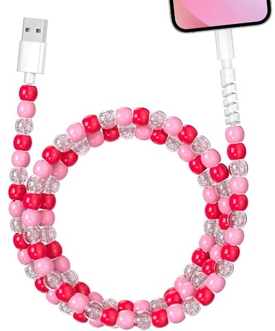 SEUMOO for iPhone Charger Cable 1M Beaded Charging Cable 66W Fast Charging Cables Cute 3A Pearl USB A Phone Charger Cables Girls Women for iPhone 14 13 12 11 Pro Max Plus XS XR, for iPad Pro Pink