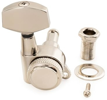 Musiclily Pro 18:1 Ratio Einzel Locking Mechanik Tuner Bass Seite Tuning Peg Key mit Großer Hex Button Schraublasche 45 Grad für Akustik E-Gitarre, Nickel