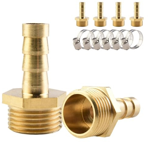 ANGEEK 6 pièces Raccords de tuyaux en laiton, raccord à emboîter de 8 mm × raccord fileté mâle de 3/8 pouce, comprend 6 colliers de serrage, convient pour raccorder l'air, l'eau, le carburant