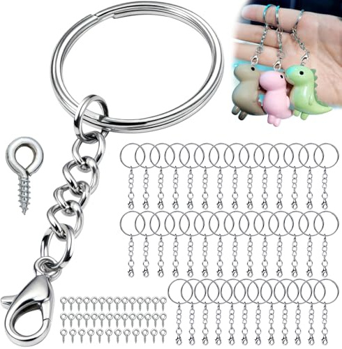 Schlüsselring mit Kette Karabinerverschluss 80Pcs Schlüsselanhänger Ring 25mm Rohlinge Kette Set Schlüsselringe Klein Selber Machen Basteln für Schlüssel Diy Anhänger Schmuckherstellung Silber