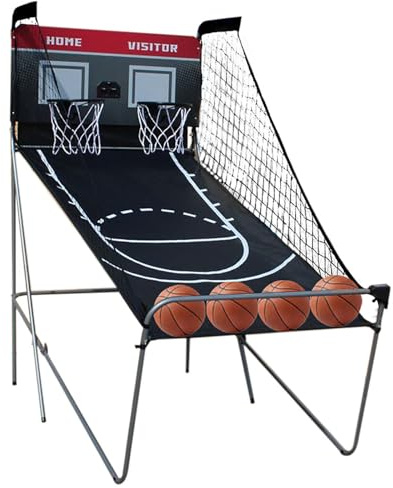 MELAQULY Basketballautomat elektronisch, Baskeltballständer mit 4 Bällen & 8 Spielmodi & 2 Basketballkörben, Basketball Schießmaschine Klappbar für Indoor Outdoor