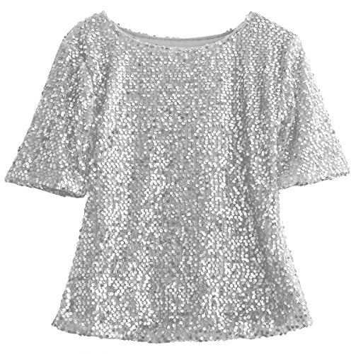 Feclmiyt Glitzernde Pailletten-Oberteile für Damen, Y2K, eine Schulter, kurze Ärmel, glitzernd, elegante Blusen, Konzert, Disco, Outfits zum Ausgehen