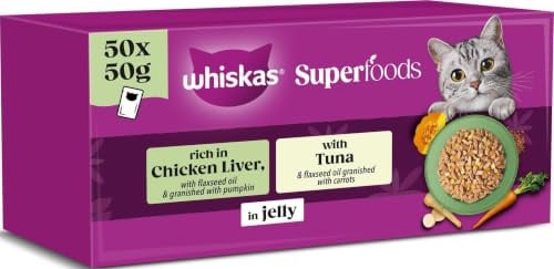 WHISKAS SUPERFOODS Adult Wet Cat Food in Jelly 50x50g Mixed