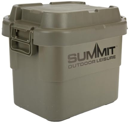 VFM e-Store - 22L Storage Boxes With Lids - Durable Green Camping Box With Carry Handles for Safe Dry Outdoors - Ideal for Camping, Hiking, Holidays, Travel - 36 X 39cm