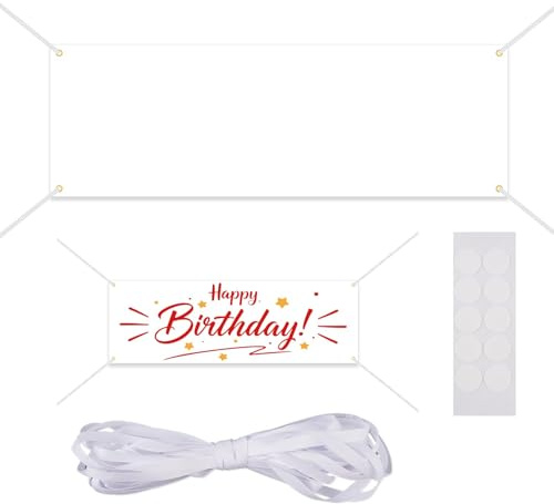 Blanko-Banner, 300 x 100 cm, lackierbar, groß, blanko, einfarbig, weiß, einfarbig, Flaggenbanner mit 6 m langem Seil für Party, DIY-Dekoration, Outdoor-Dekoration, lackierbares Polyester, blanko
