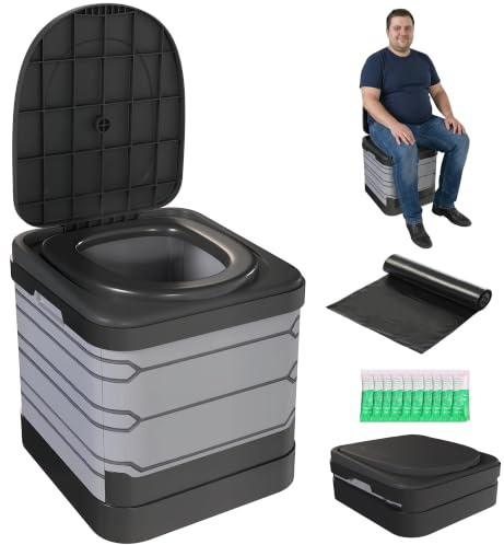 Outsunny Campingtoilette Reisetoilette bis 150 kg Tragkraft Grau | Falttoilette, 12 Gerinnungspulver-Päckchen, 12 Entsorgungsbeuteln, Trockentrenntoilette, für Camping, Wandern, Reisen