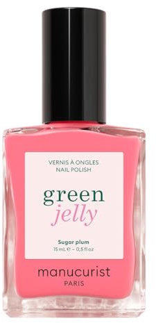 Manucurist Green Jelly Nail Polish Sugar Plum Pop Pink Pastel | Natural nail polish with glossy jelly finish and transparent sheer colour. Vegan, natural-origin, Made in France, 15 ml