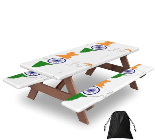 Flag Map Of India Print Party Table Covers With Bench Covers Set Of 3 Picnic Table Cloth Wipe Clean For Garden Camping