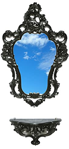 Idea Casa Ensemble miroir + étagère console console Noir Black Style baroque Louis XVI Faux Vintage