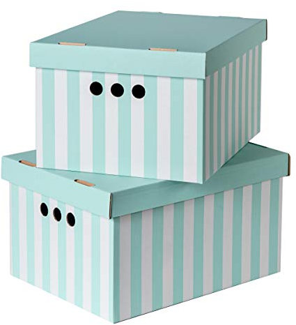 SOFTILLO Pack of 2 Decorative Storage Boxes With Lids Home Office Bedroom Wardrobe Box Organiser Archive Box with Lid Multi-Use General Storage Archive Box Lid Stylish Set Large Light Green Stripes